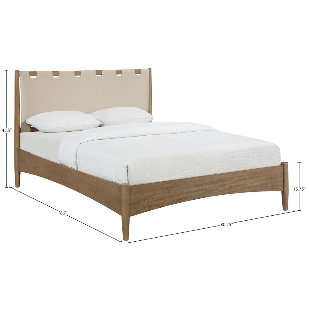 Santos Beige Vegan Leather Headboard And Wood King Bed