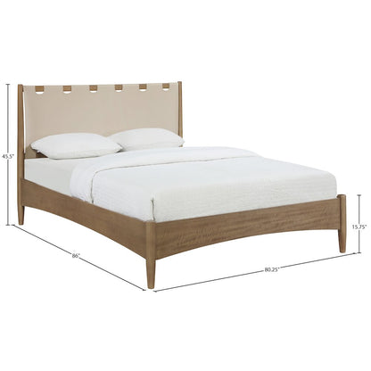 Santos Beige Vegan Leather Headboard And Wood King Bed