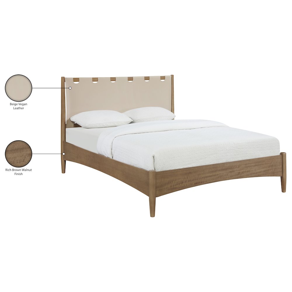 Santos Beige Vegan Leather Headboard And Wood King Bed