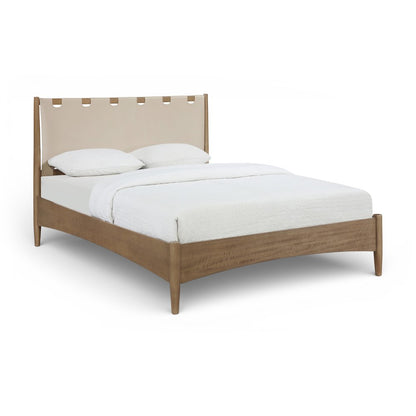Santos Beige Vegan Leather Headboard And Wood King Bed