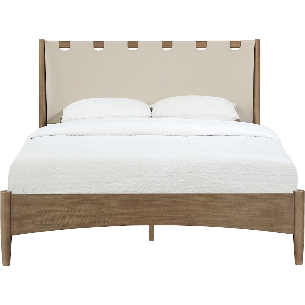 Santos Beige Vegan Leather Headboard And Wood King Bed