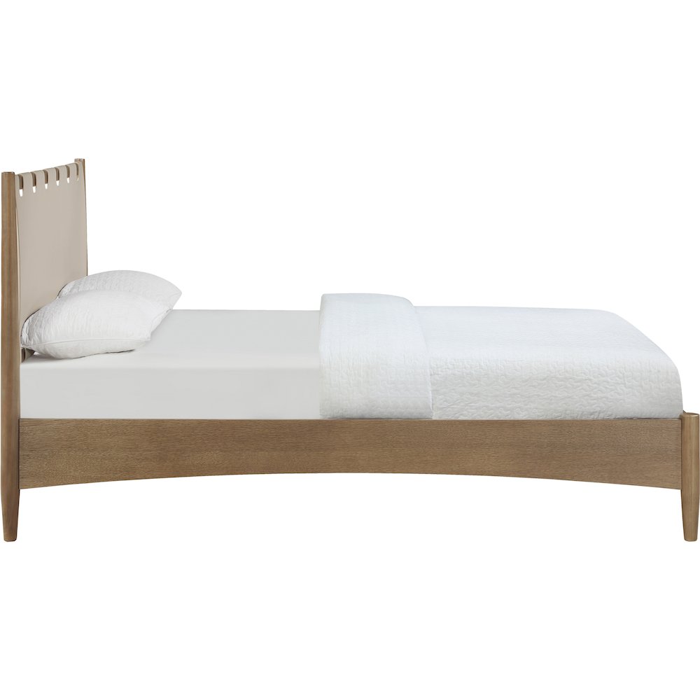 Santos Beige Vegan Leather Headboard And Wood King Bed