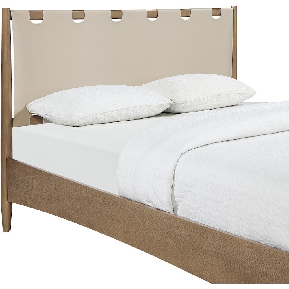 Santos Beige Vegan Leather Headboard And Wood King Bed