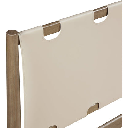 Santos Beige Vegan Leather Headboard And Wood King Bed