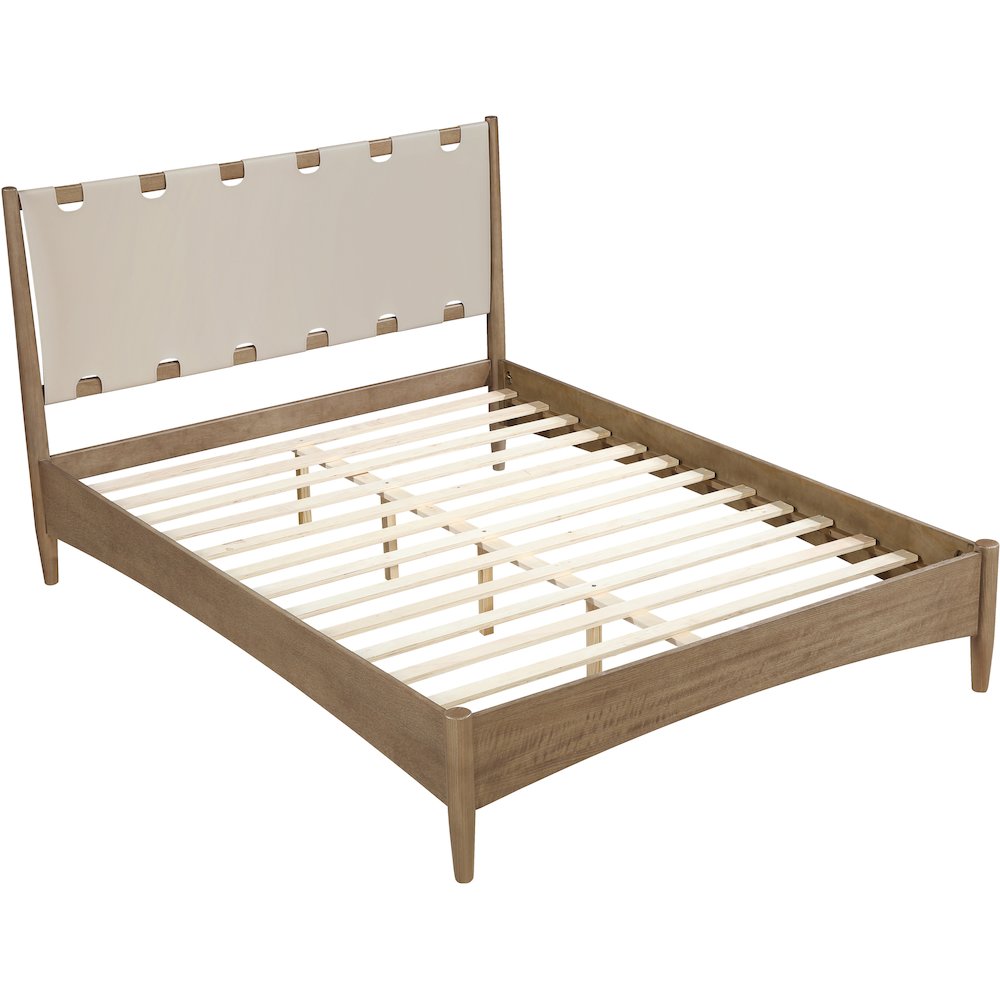 Santos Beige Vegan Leather Headboard And Wood King Bed