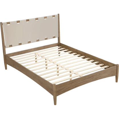 Santos Beige Vegan Leather Headboard And Wood King Bed