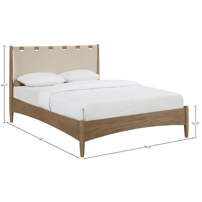 Santos Beige Vegan Leather Headboard And Wood Queen Bed