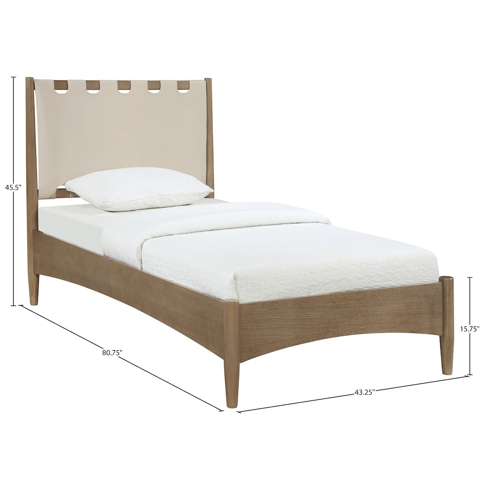 Santos Beige Vegan Leather Headboard And Wood Twin Bed