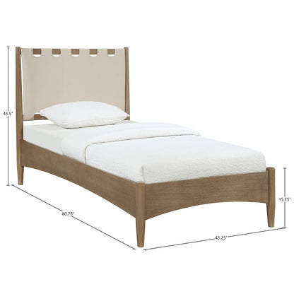 Santos Beige Vegan Leather Headboard And Wood Twin Bed