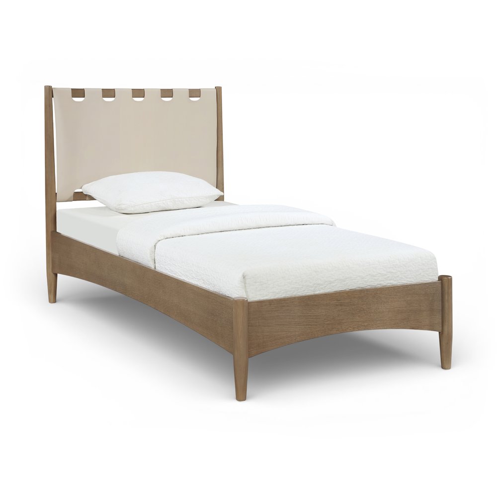 Santos Beige Vegan Leather Headboard And Wood Twin Bed