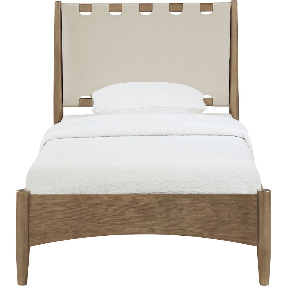 Santos Beige Vegan Leather Headboard And Wood Twin Bed
