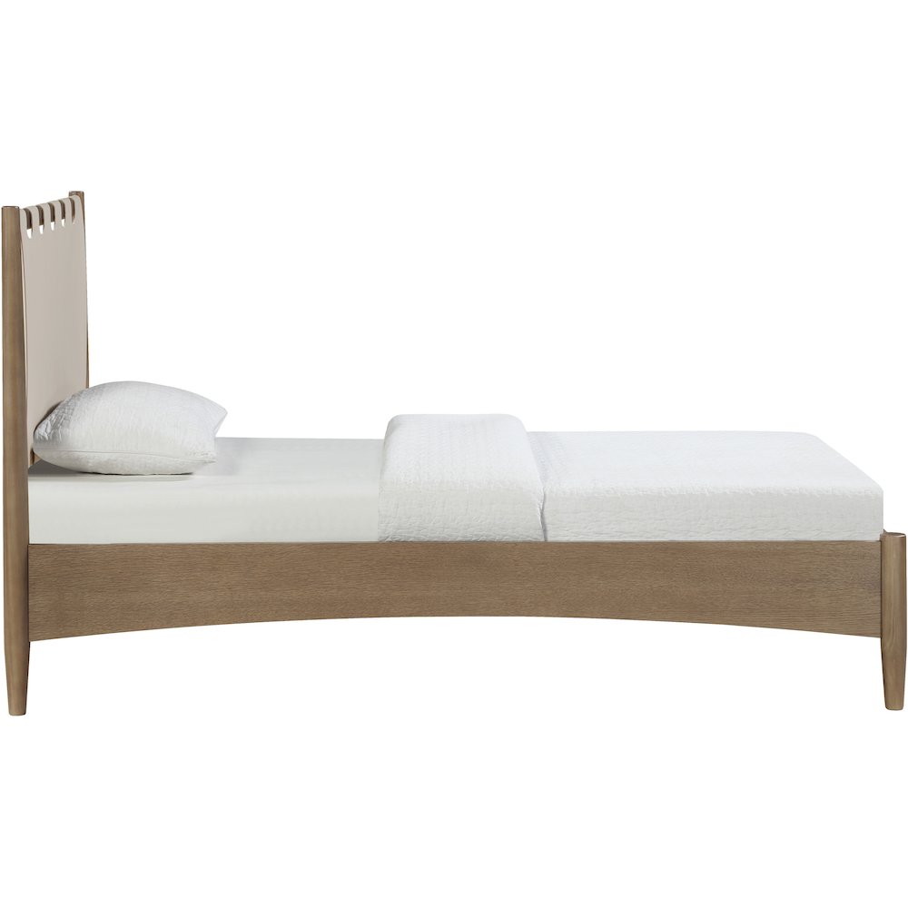 Santos Beige Vegan Leather Headboard And Wood Twin Bed