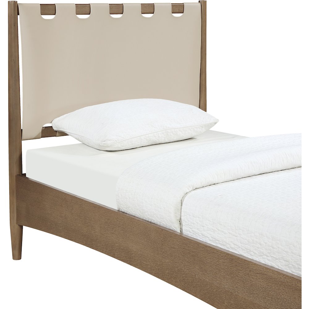 Santos Beige Vegan Leather Headboard And Wood Twin Bed