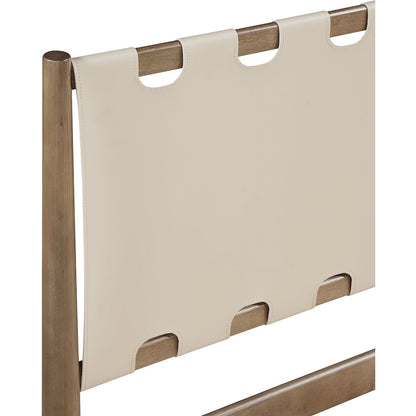 Santos Beige Vegan Leather Headboard And Wood Twin Bed