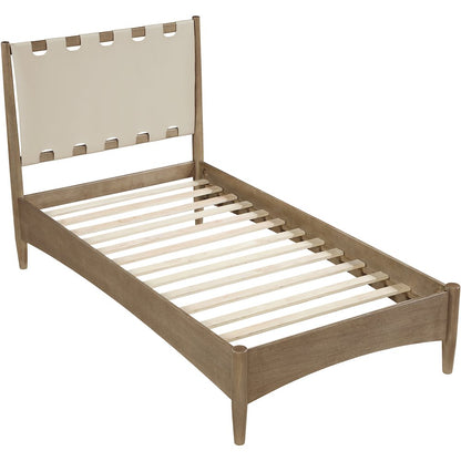 Santos Beige Vegan Leather Headboard And Wood Twin Bed