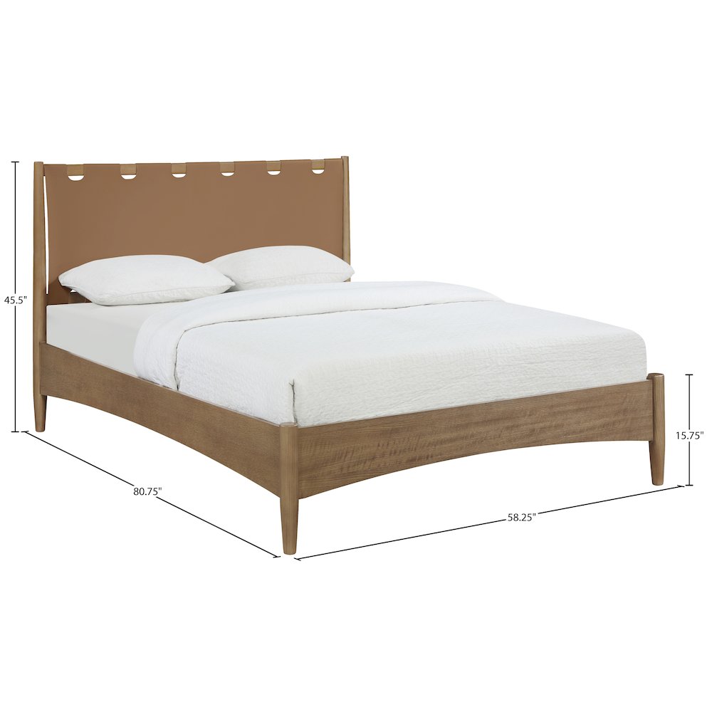 Santos Brown Vegan Leather Headboard And Wood Full Bed