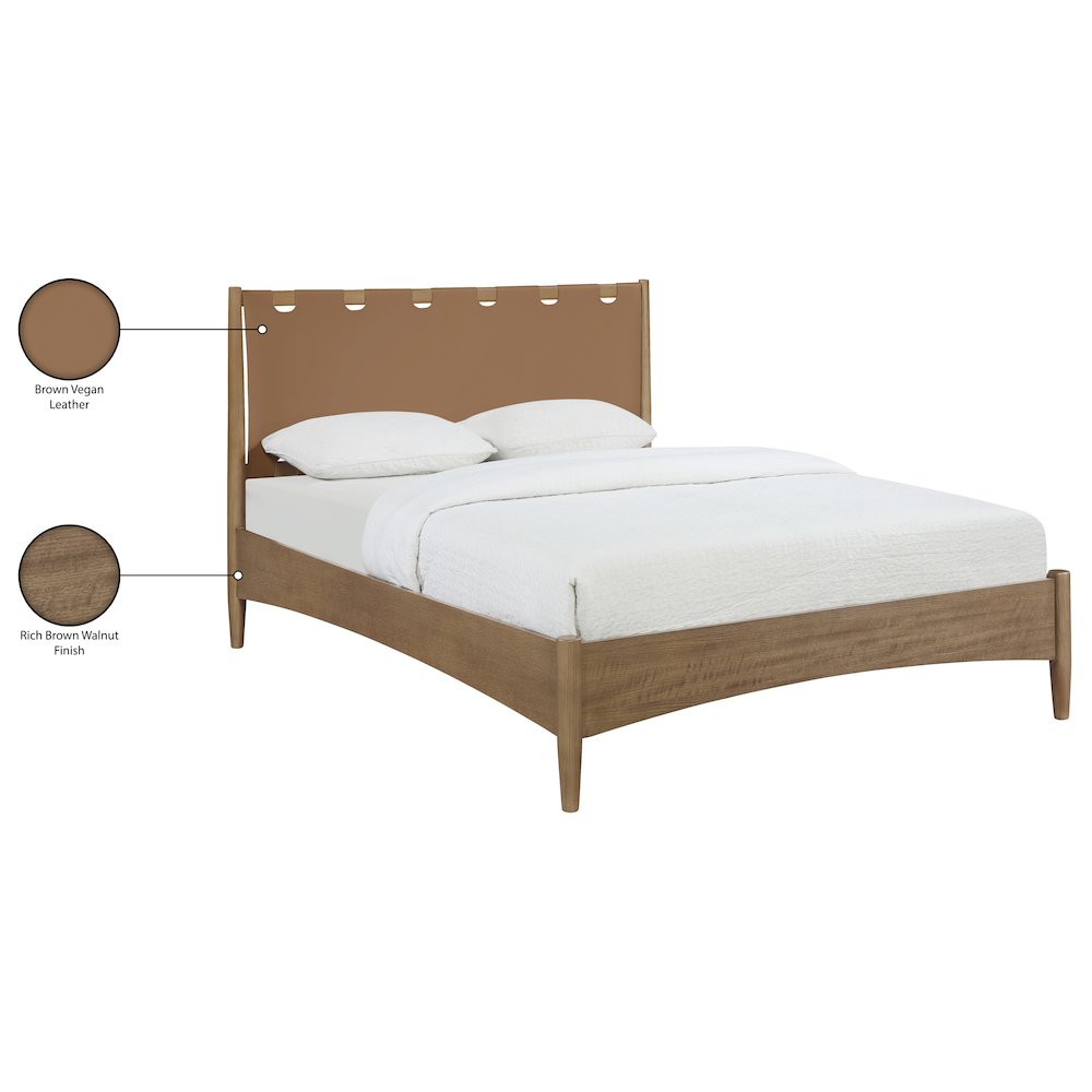 Santos Brown Vegan Leather Headboard And Wood Full Bed
