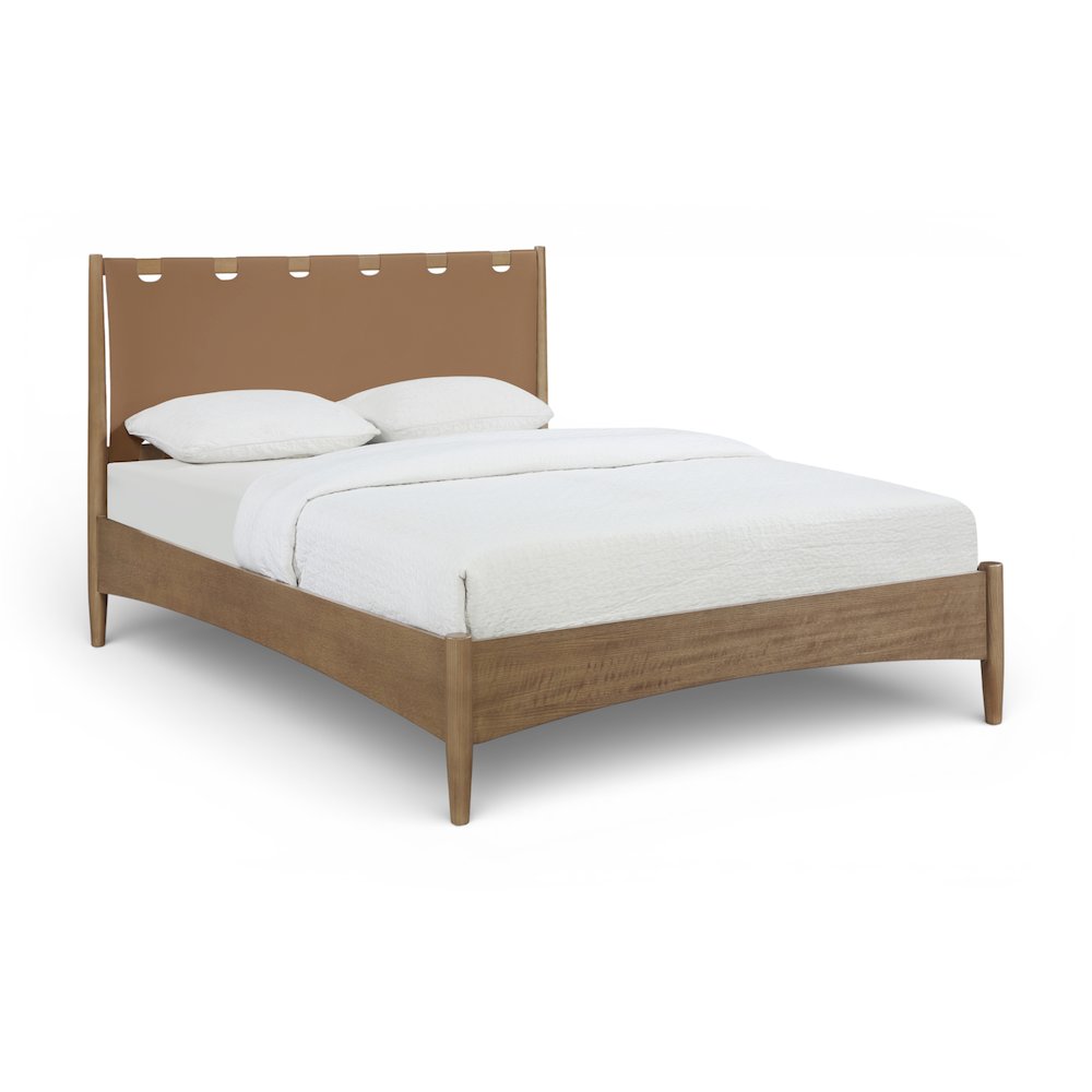 Santos Brown Vegan Leather Headboard And Wood Full Bed