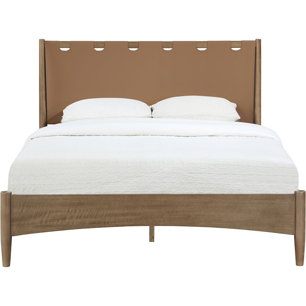 Santos Brown Vegan Leather Headboard And Wood Full Bed