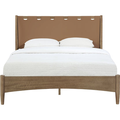 Santos Brown Vegan Leather Headboard And Wood Full Bed