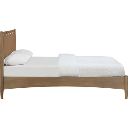 Santos Brown Vegan Leather Headboard And Wood Full Bed
