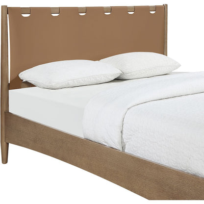 Santos Brown Vegan Leather Headboard And Wood Full Bed
