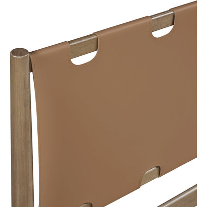Santos Brown Vegan Leather Headboard And Wood Full Bed