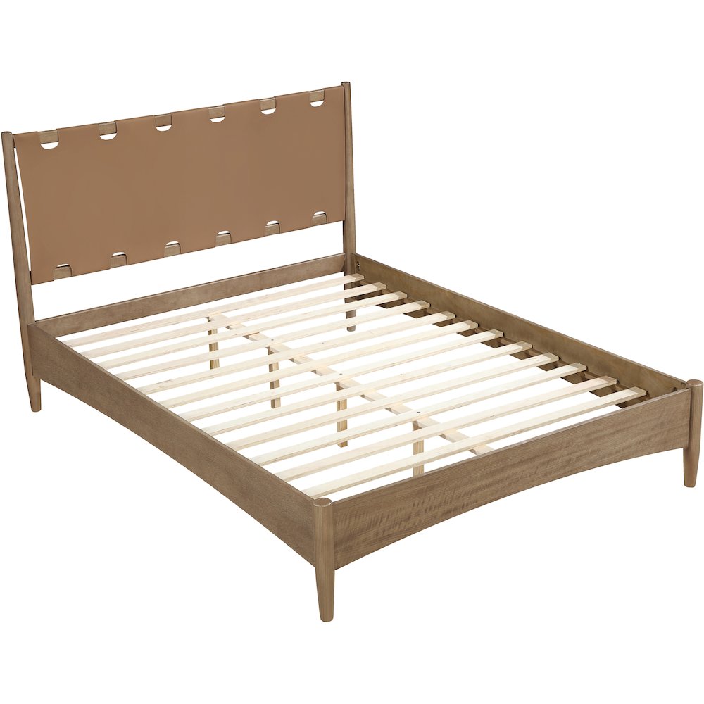 Santos Brown Vegan Leather Headboard And Wood Full Bed