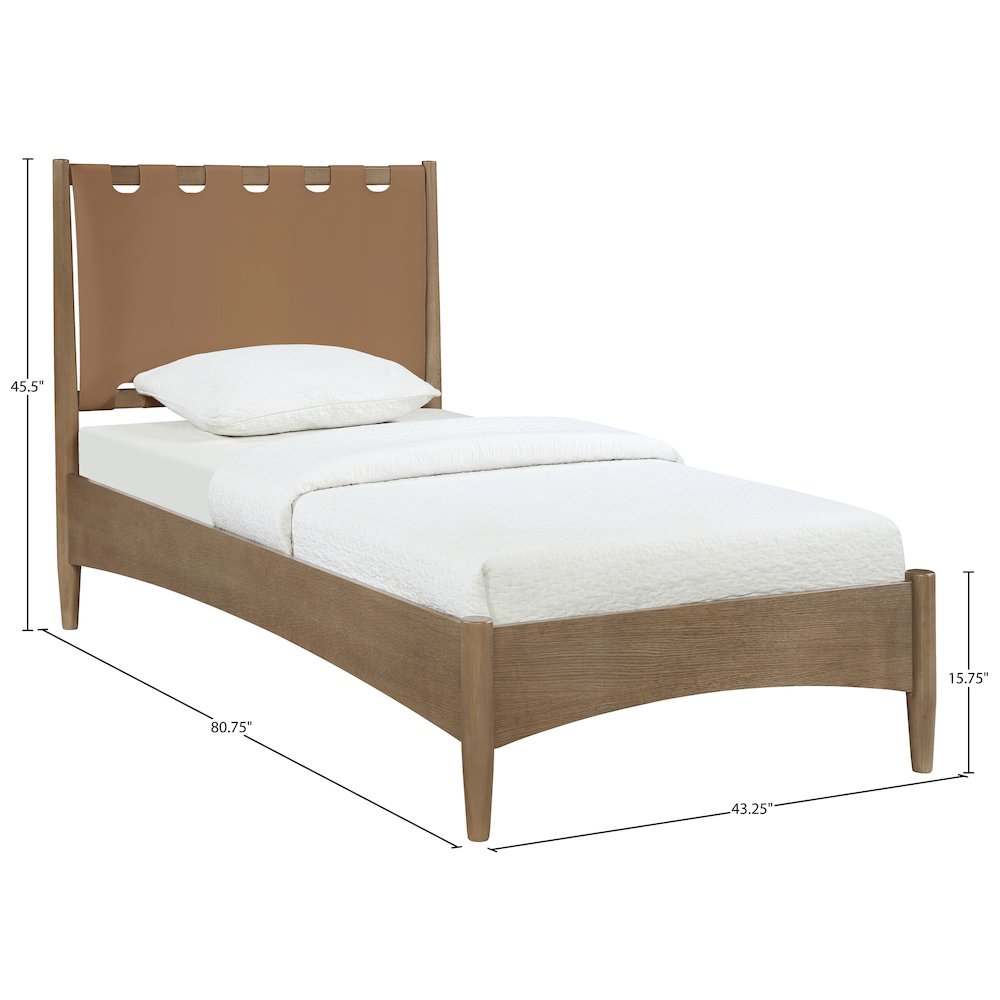 Santos Brown Vegan Leather Headboard And Wood Twin Bed