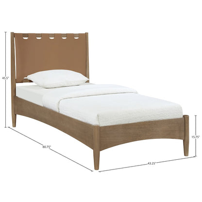 Santos Brown Vegan Leather Headboard And Wood Twin Bed