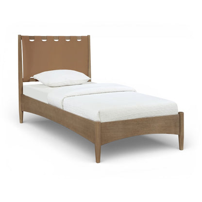 Santos Brown Vegan Leather Headboard And Wood Twin Bed