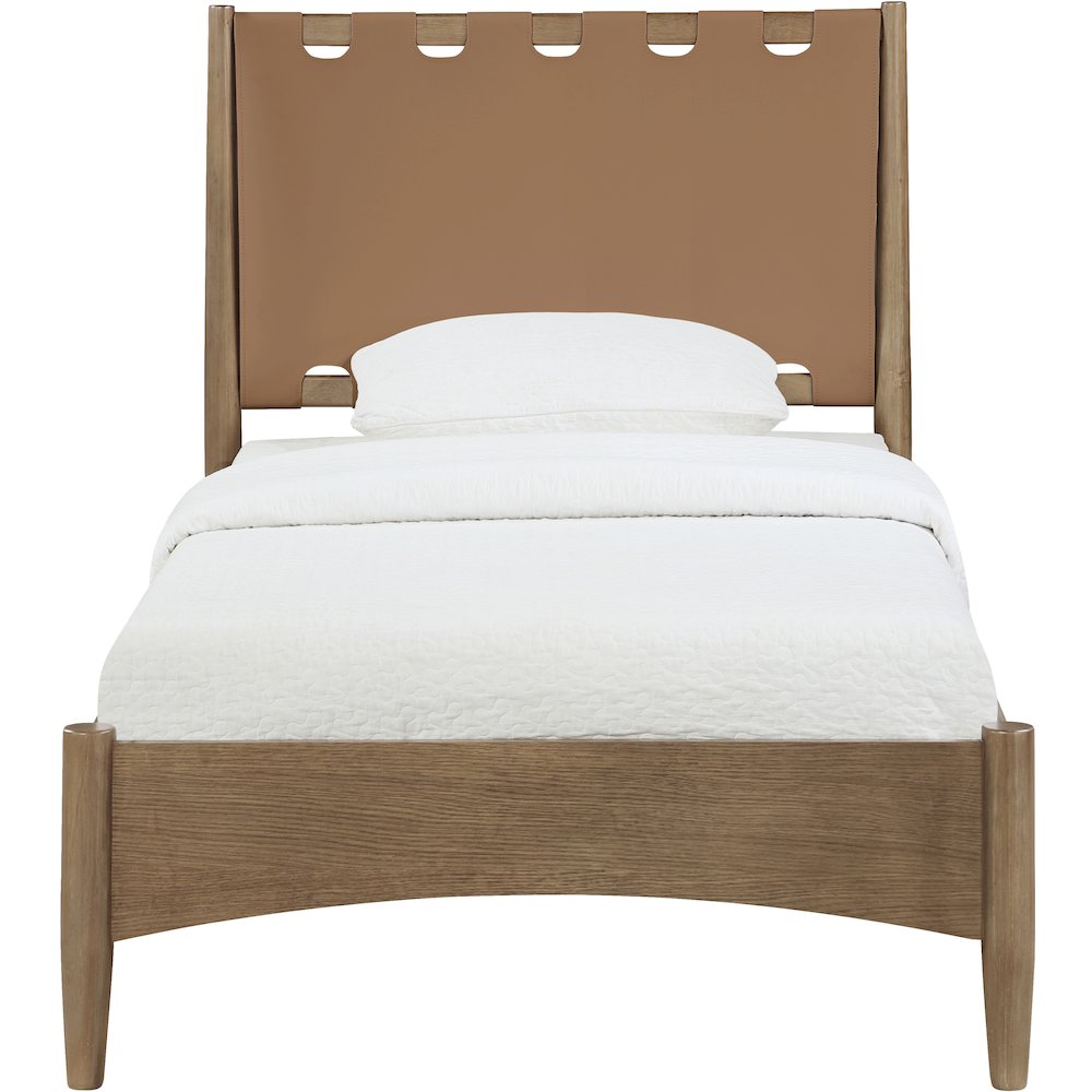 Santos Brown Vegan Leather Headboard And Wood Twin Bed