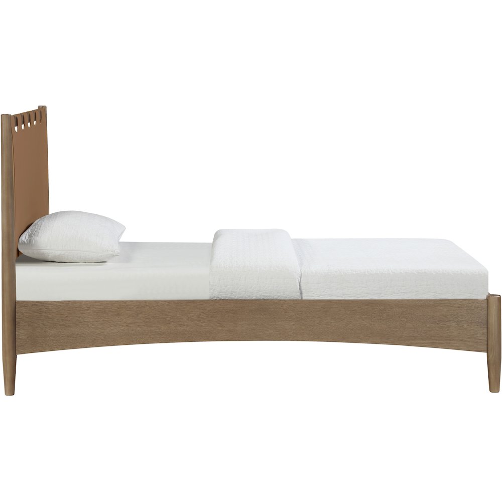 Santos Brown Vegan Leather Headboard And Wood Twin Bed