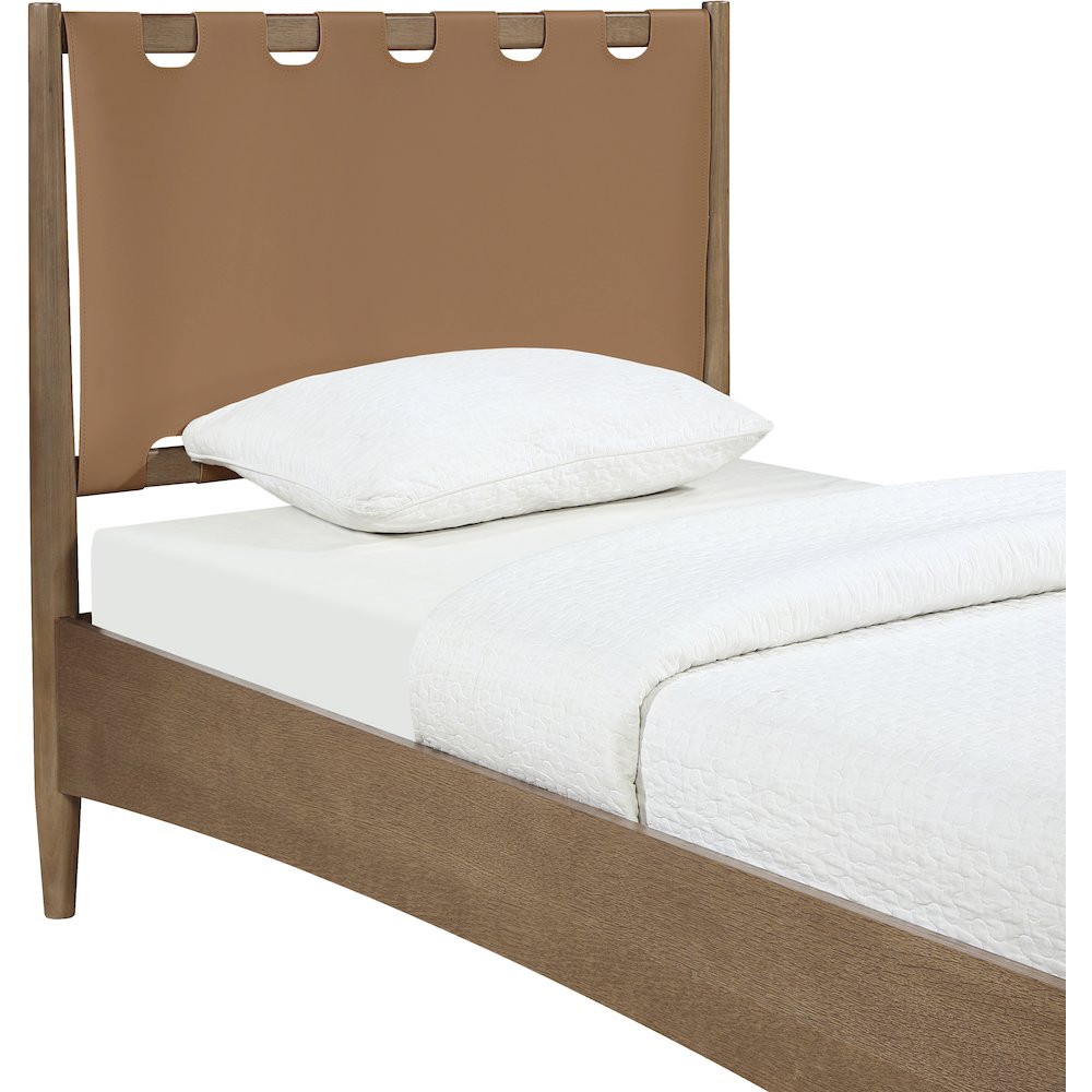 Santos Brown Vegan Leather Headboard And Wood Twin Bed