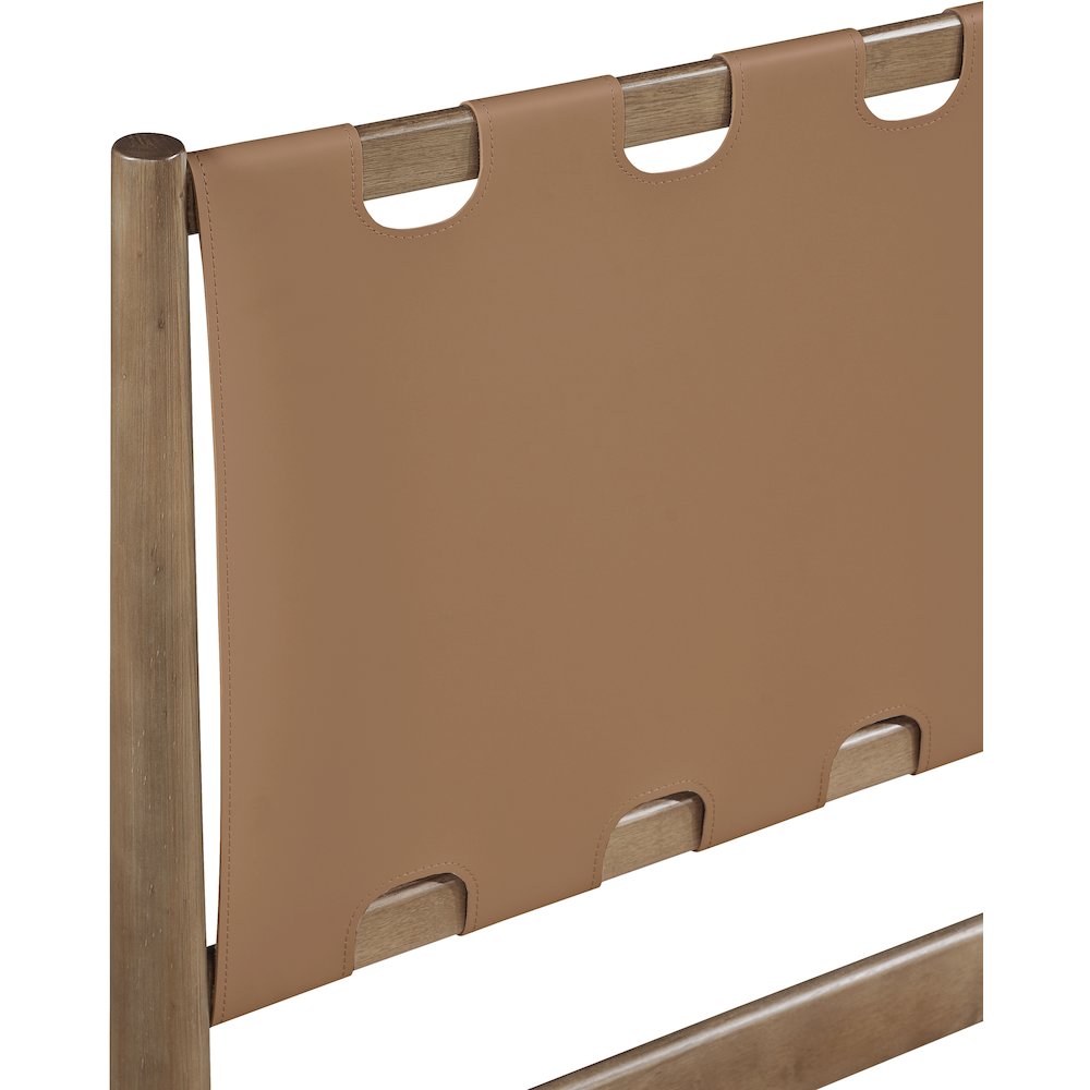 Santos Brown Vegan Leather Headboard And Wood Twin Bed