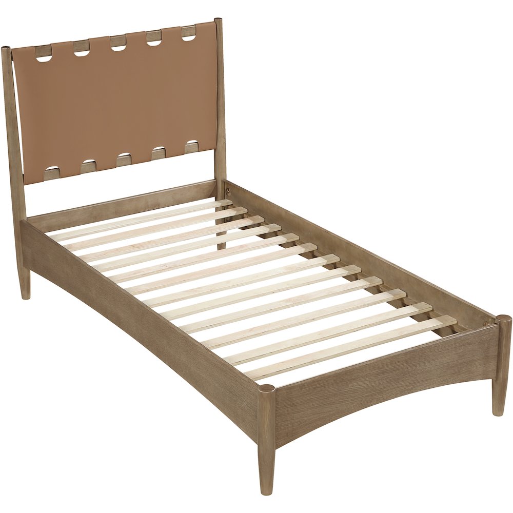 Santos Brown Vegan Leather Headboard And Wood Twin Bed