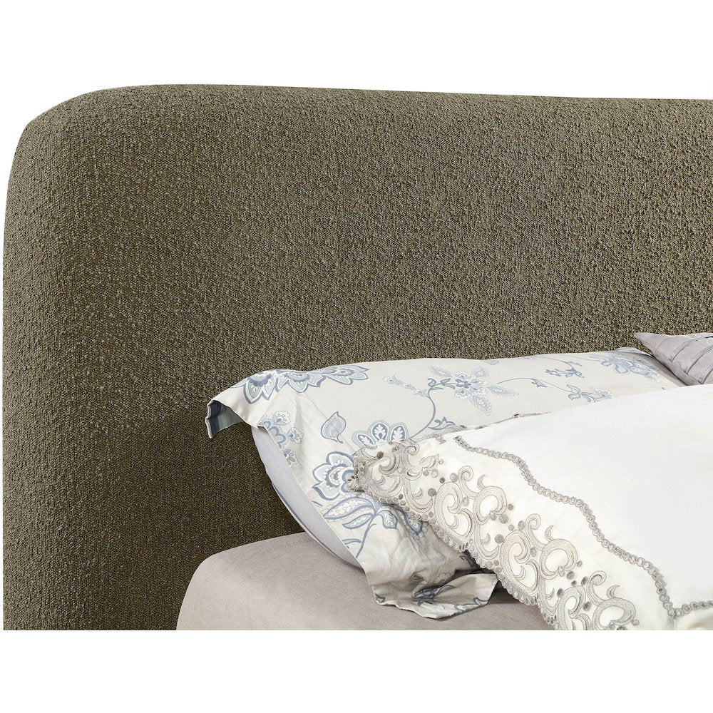 Rigby Olive Boucle Fabric Queen Bed