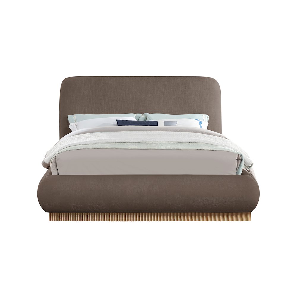 Rigby Brown Linen Textured Fabric Queen Bed