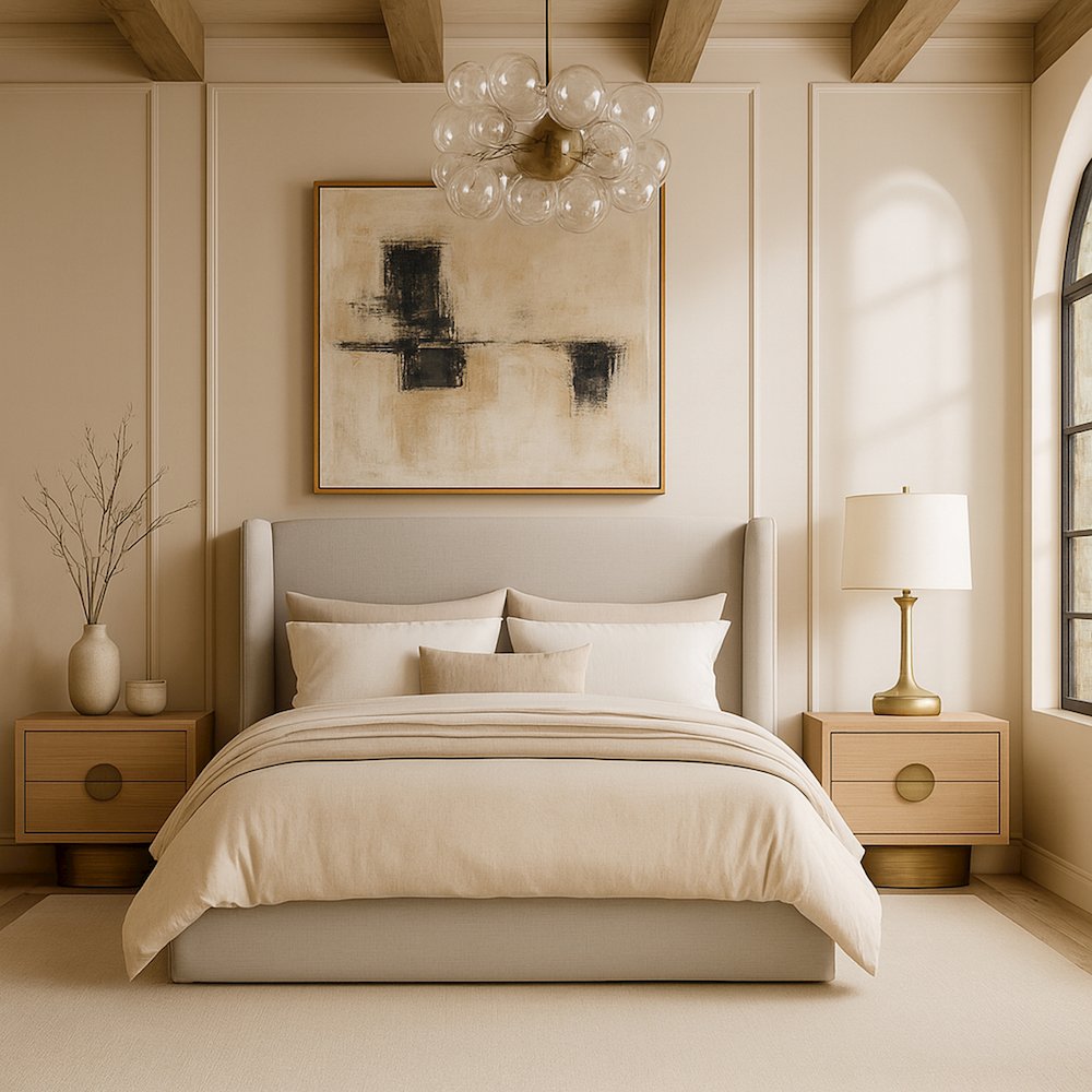 Kendall Beige Linen Textured Fabric Upholstered King Bed