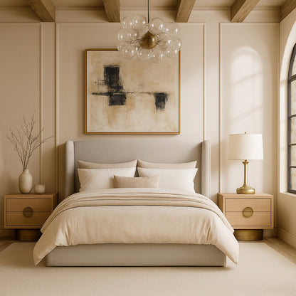 Kendall Beige Linen Textured Fabric Upholstered Queen Bed