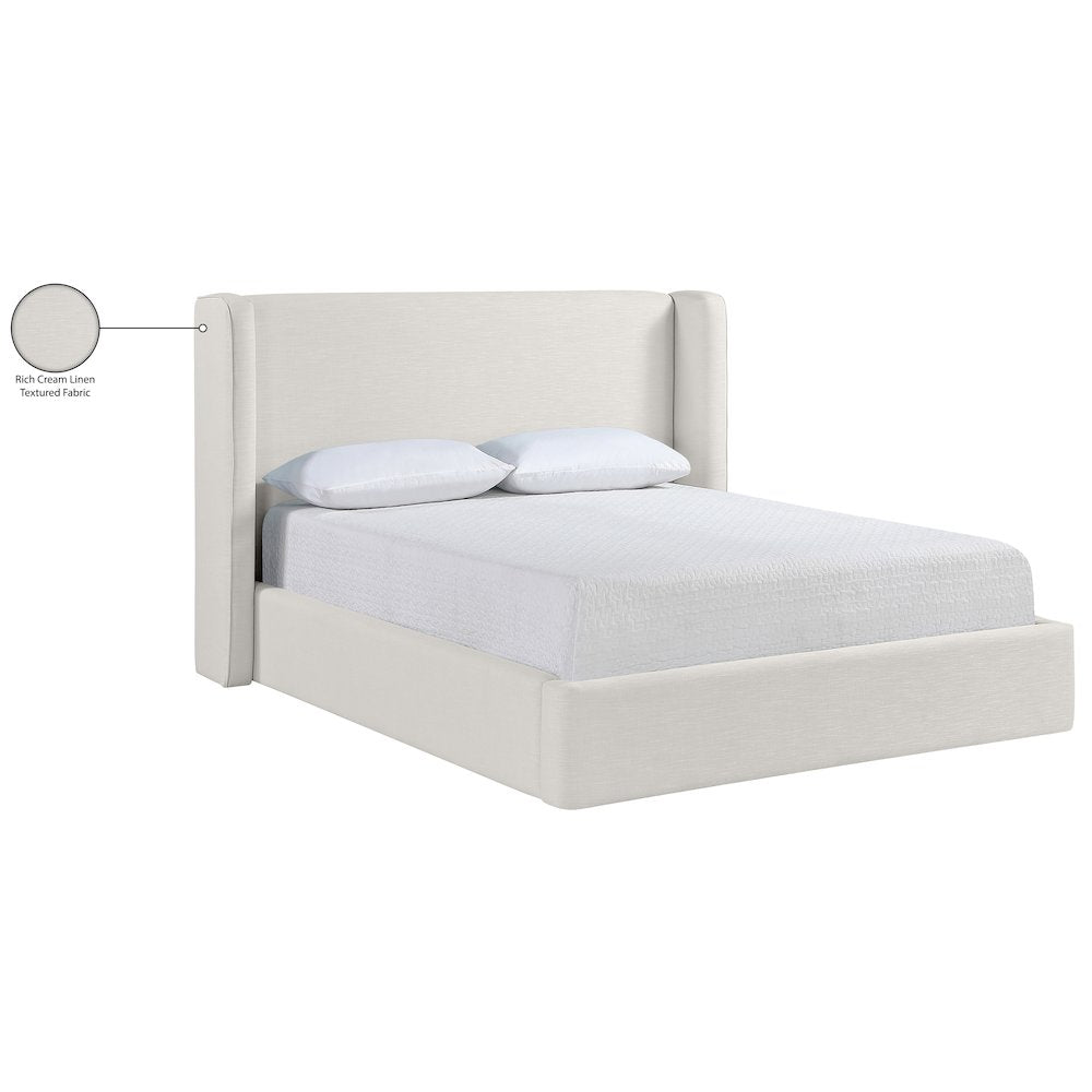 Kendall Cream Linen Textured Fabric Upholstered King Bed