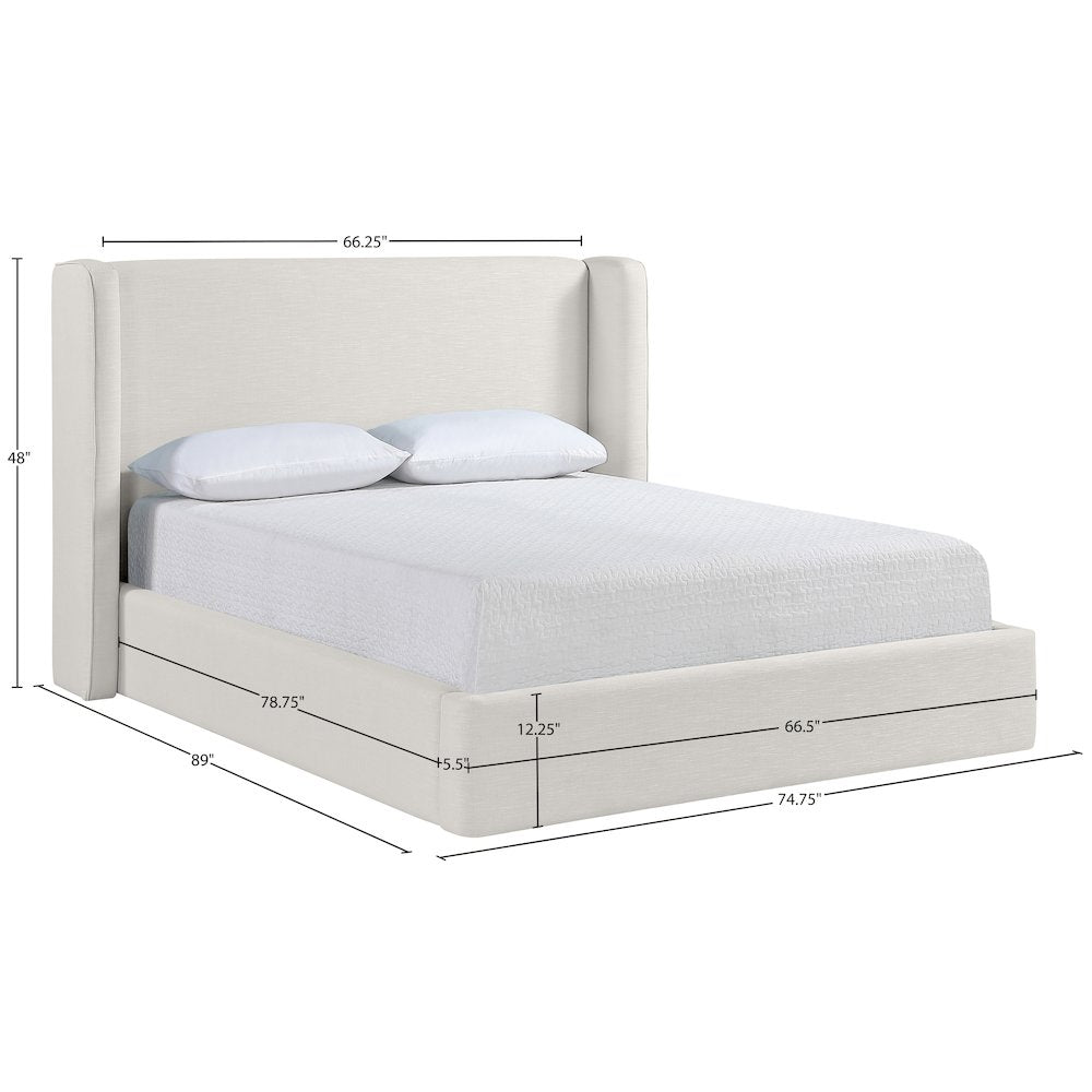 Kendall Cream Linen Textured Fabric Upholstered Queen Bed
