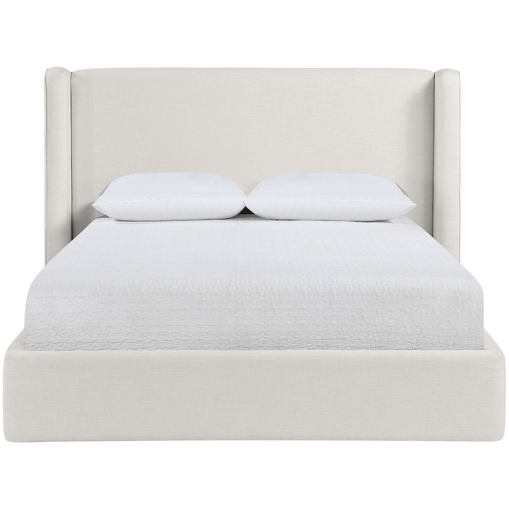 Kendall Cream Linen Textured Fabric Upholstered Queen Bed