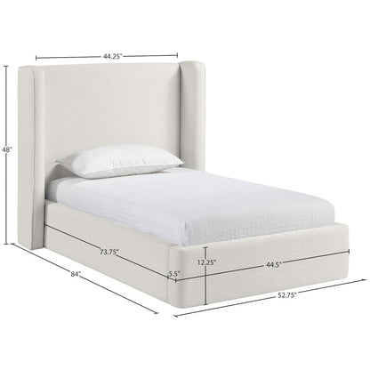 Kendall Cream Linen Textured Fabric Upholstered Twin Bed