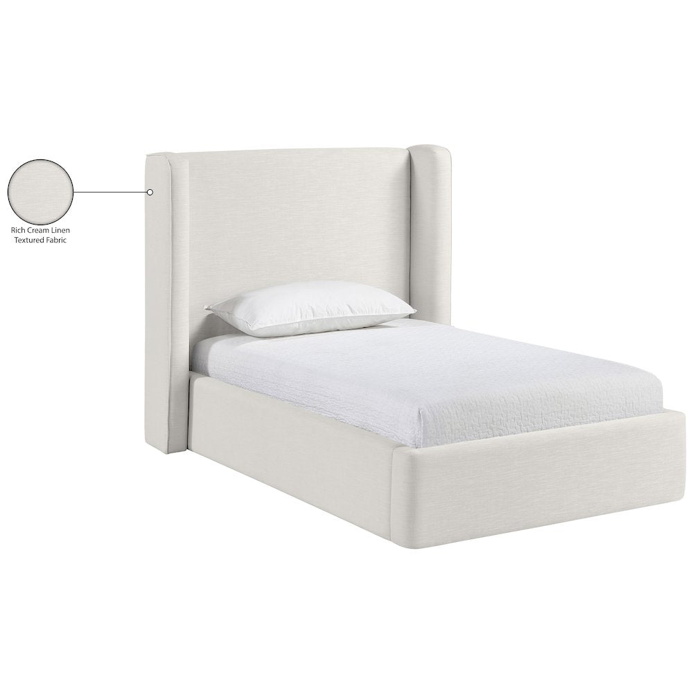 Kendall Cream Linen Textured Fabric Upholstered Twin Bed
