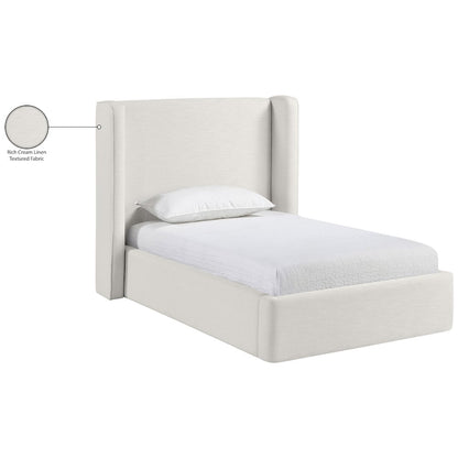 Kendall Cream Linen Textured Fabric Upholstered Twin Bed