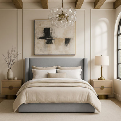 Kendall Grey Linen Textured Fabric Upholstered King Bed