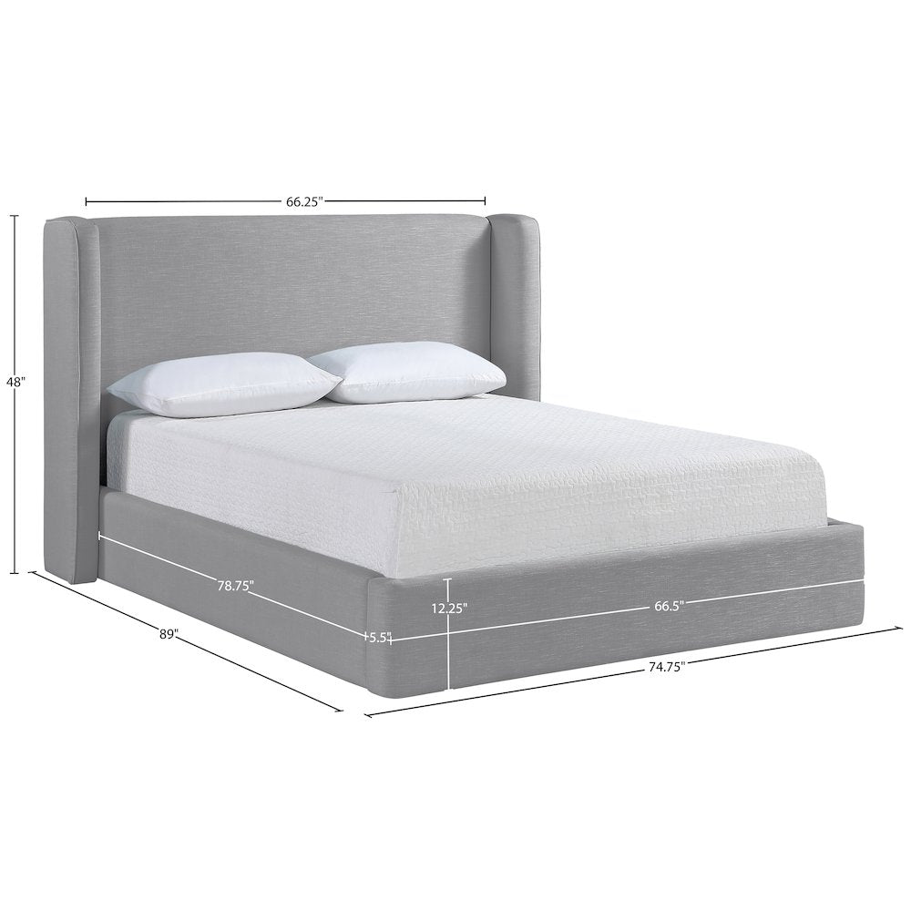 Kendall Grey Linen Textured Fabric Upholstered Queen Bed