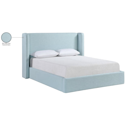 Kendall Light Blue Linen Textured Fabric Upholstered King Bed