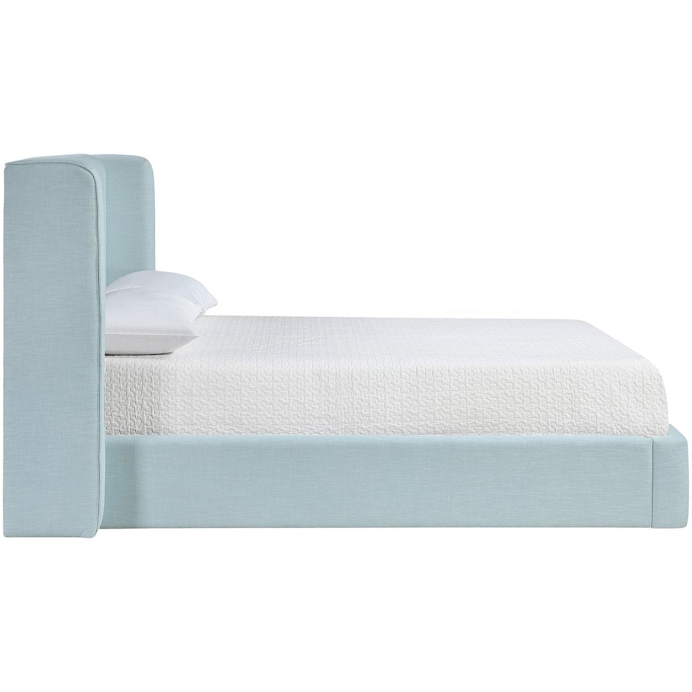 Kendall Light Blue Linen Textured Fabric Upholstered King Bed